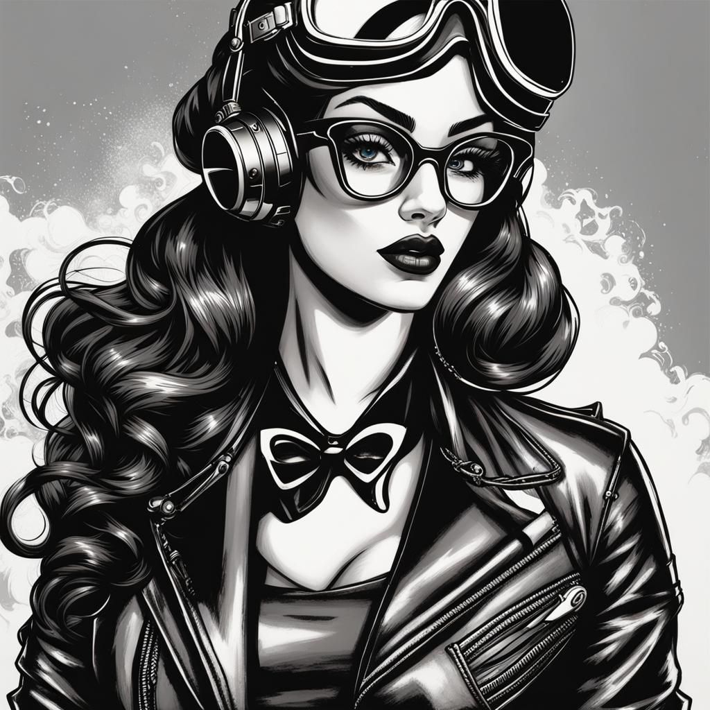 Gothic Pin-Up Motorcycle Coloring Page