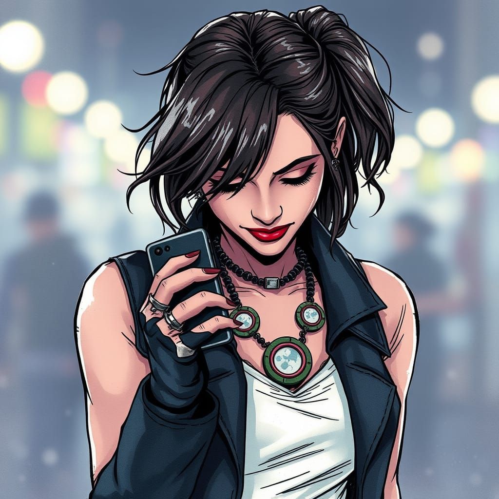 Steampunk Woman with Poker Chip Necklace in Watercolor