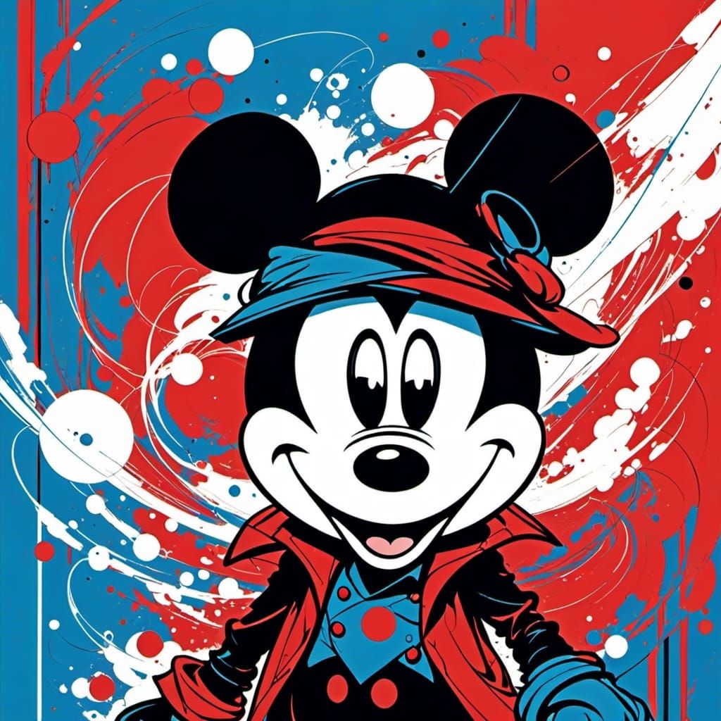 Mickey Mouse Line Art in Tech Noir Style
