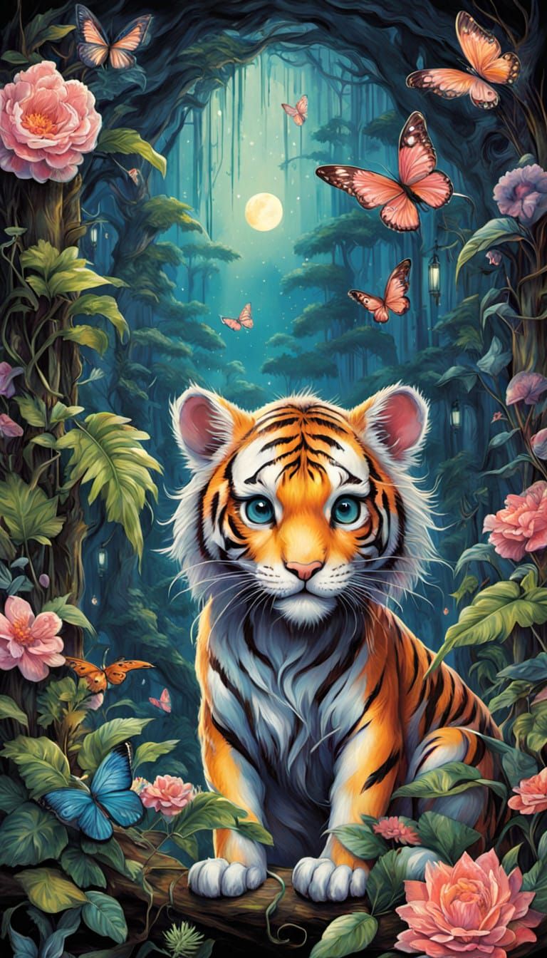 Whimsical Tiger Steed Adventure in Dreamcore Style