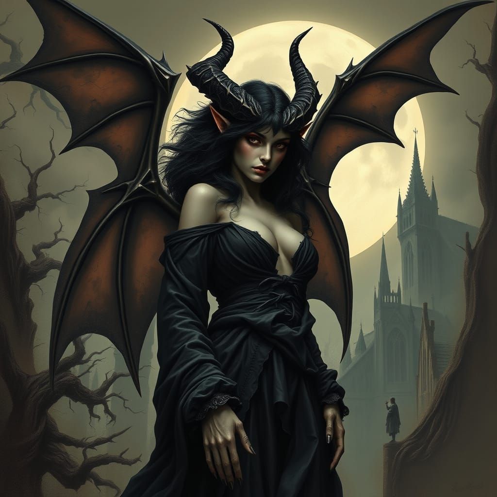 Dark Fantasy Demoness with Majestic Wings