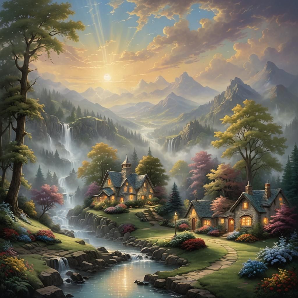 Divine Light Breaks Through Clouds: Ethereal Fantasy