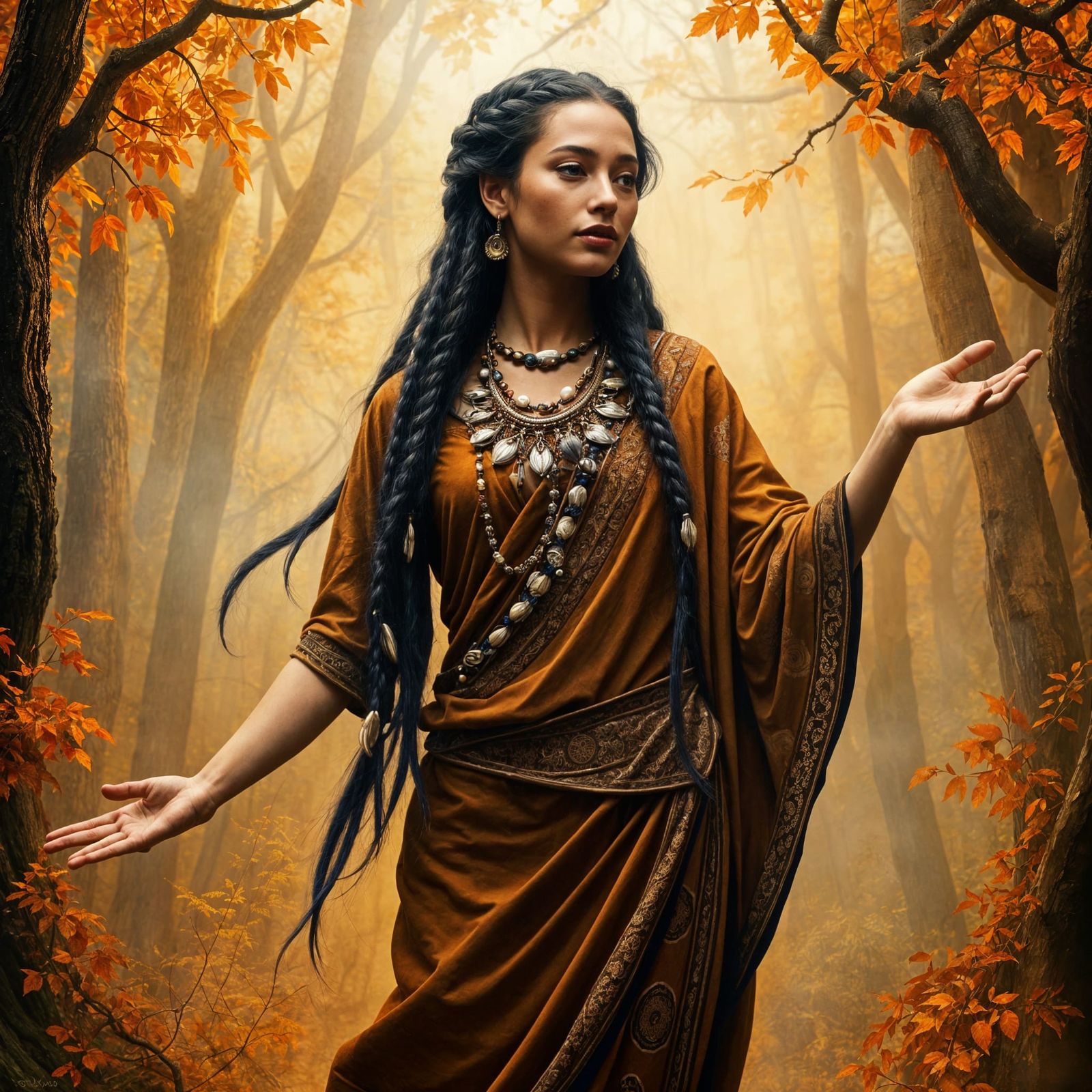 Ethereal Fantasy Woman in Ornate Forest Setting