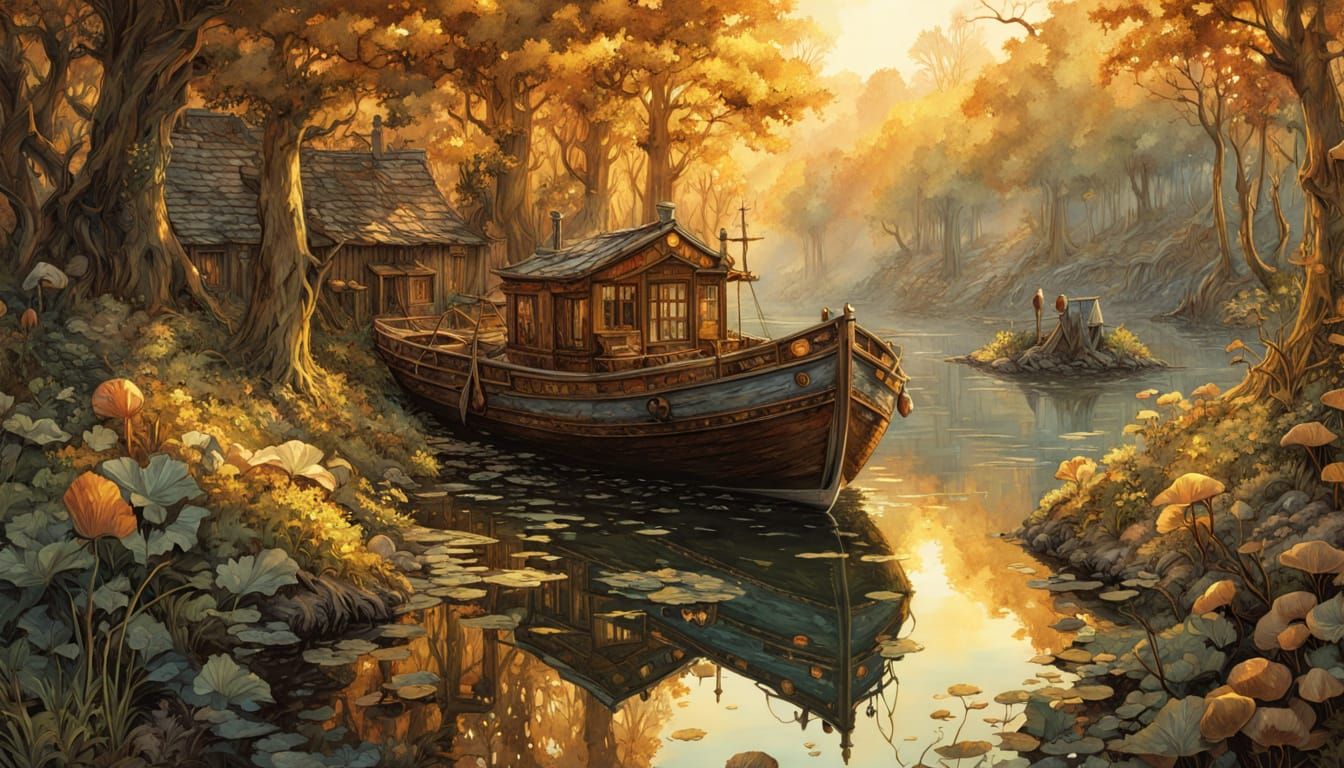 Abandoned Mining Town Harbor at Sunset in Origami Style