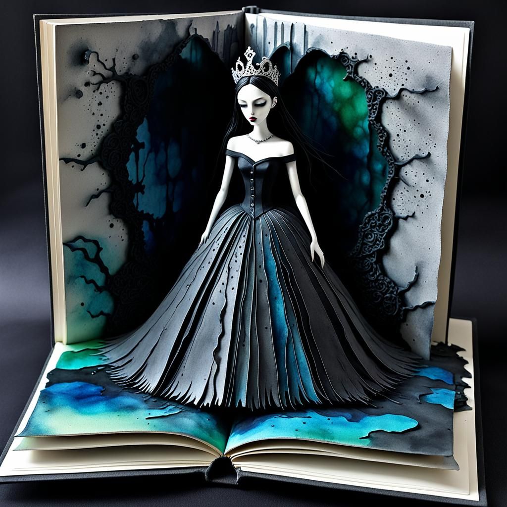 Gothic Princess in Concrete, Alcohol Ink and Watercolor