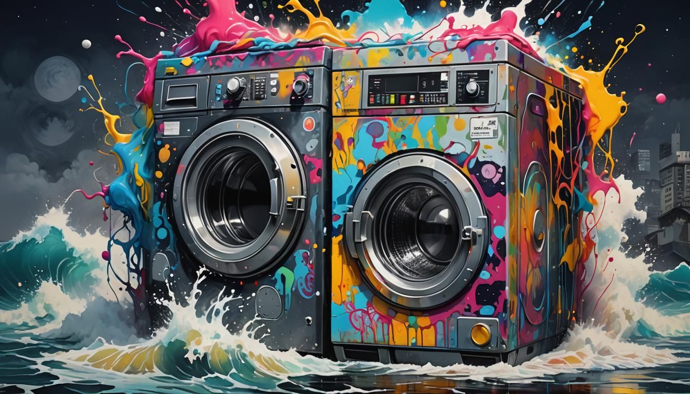 Giant Washing Machine in Ocean Hurricane: Graffiti Art