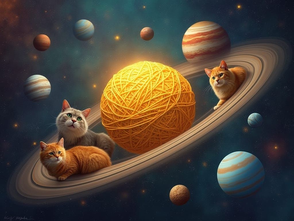 Whimsical Cat Solar System in Vibrant Space