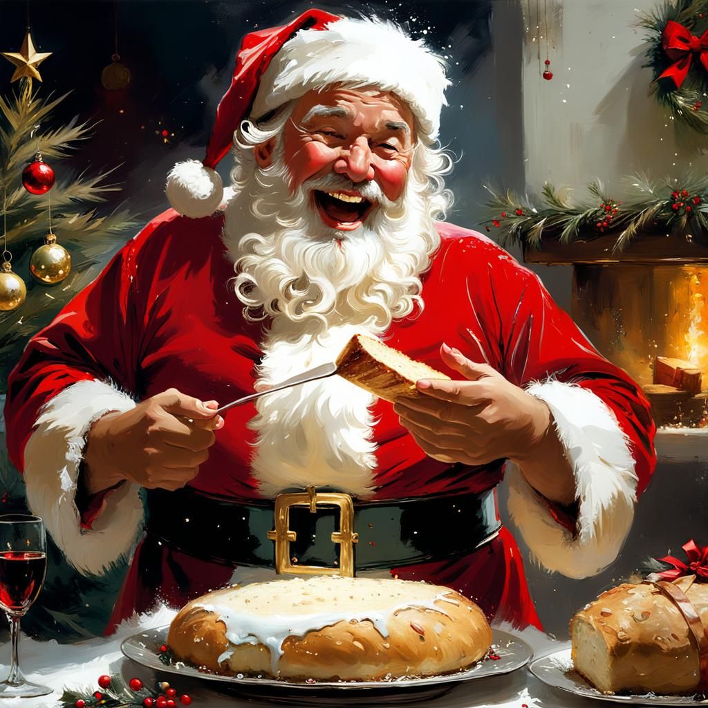 Jolly Santa Claus Portrait in Oil on Canvas