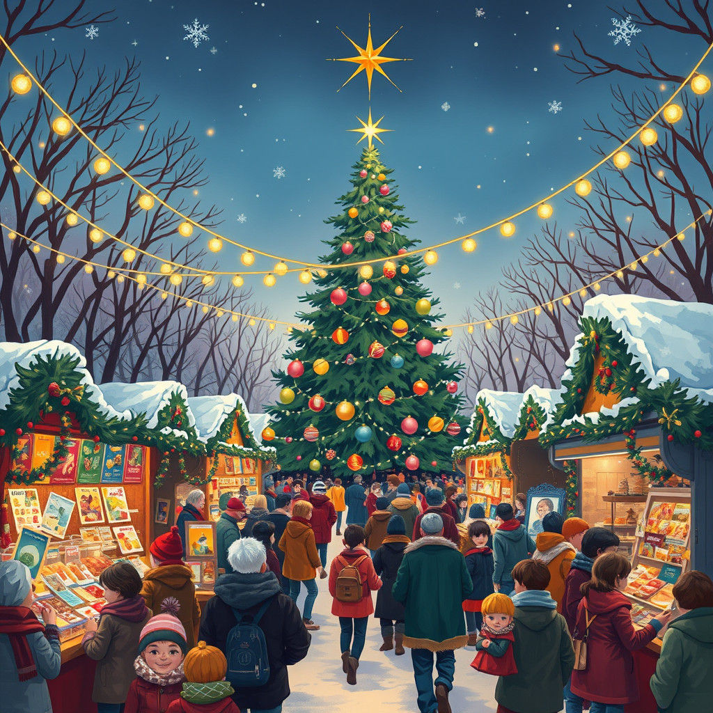 Festive Christmas Fair Illustration in Cozy Style