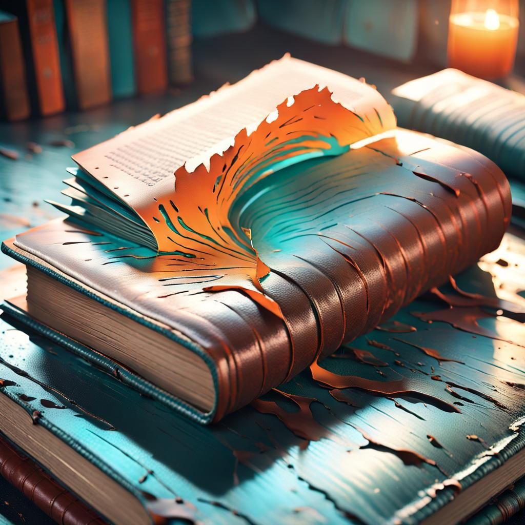 Worn Leather Book with Dreamlike Patterns in 3D