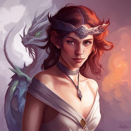 Woman and Dragon Mirror Portrait in Digital Art Style