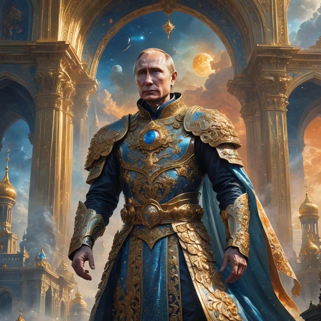 Putin in Mystical Armor on Celestial City Edge