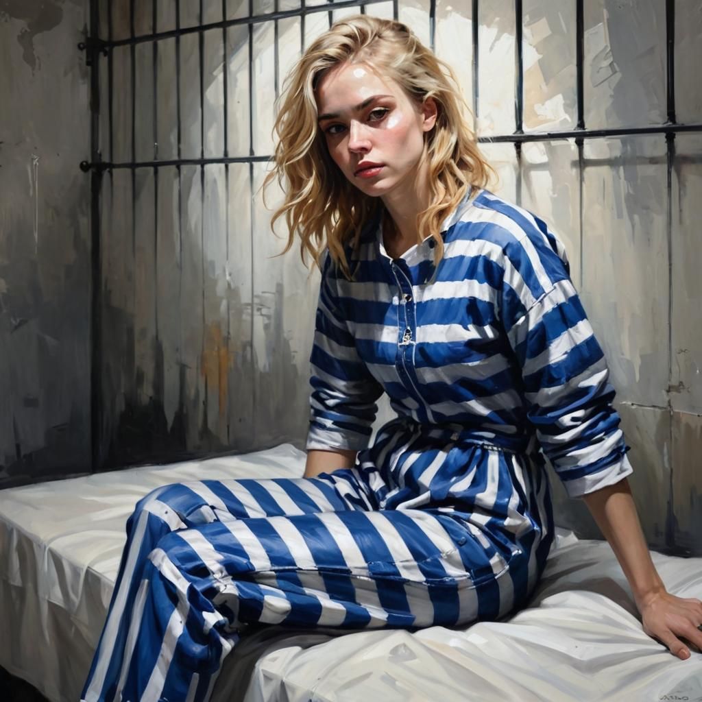 Woman in Prison Cell: Acrylic Painting