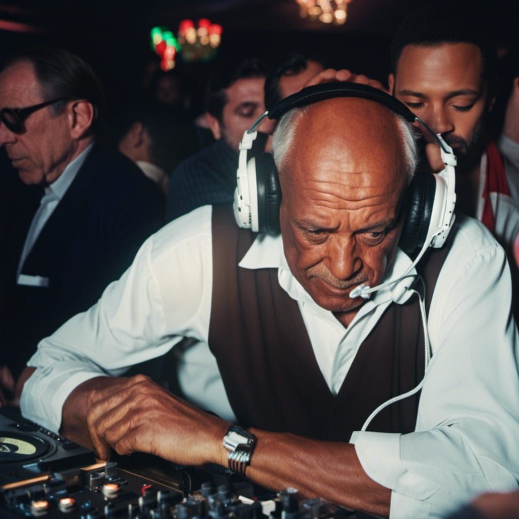 DJ in Crowded New York Nightclub, Vintage Style
