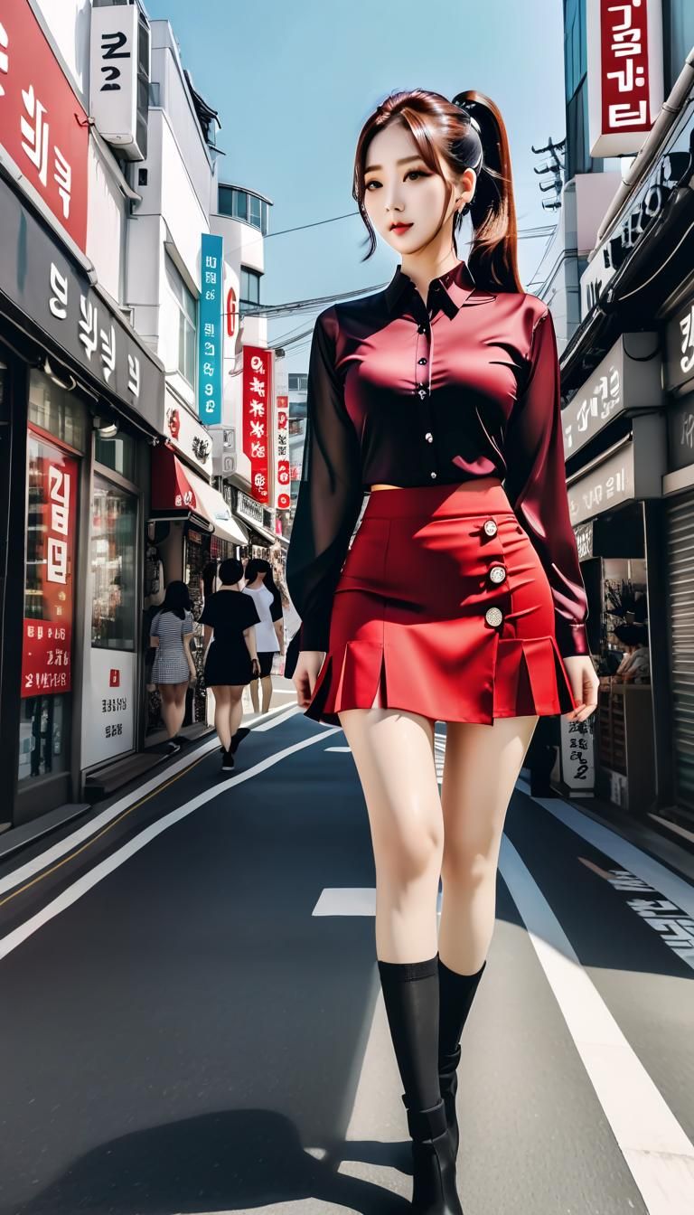 Korean Girl on Hongdae Street in Anime Style