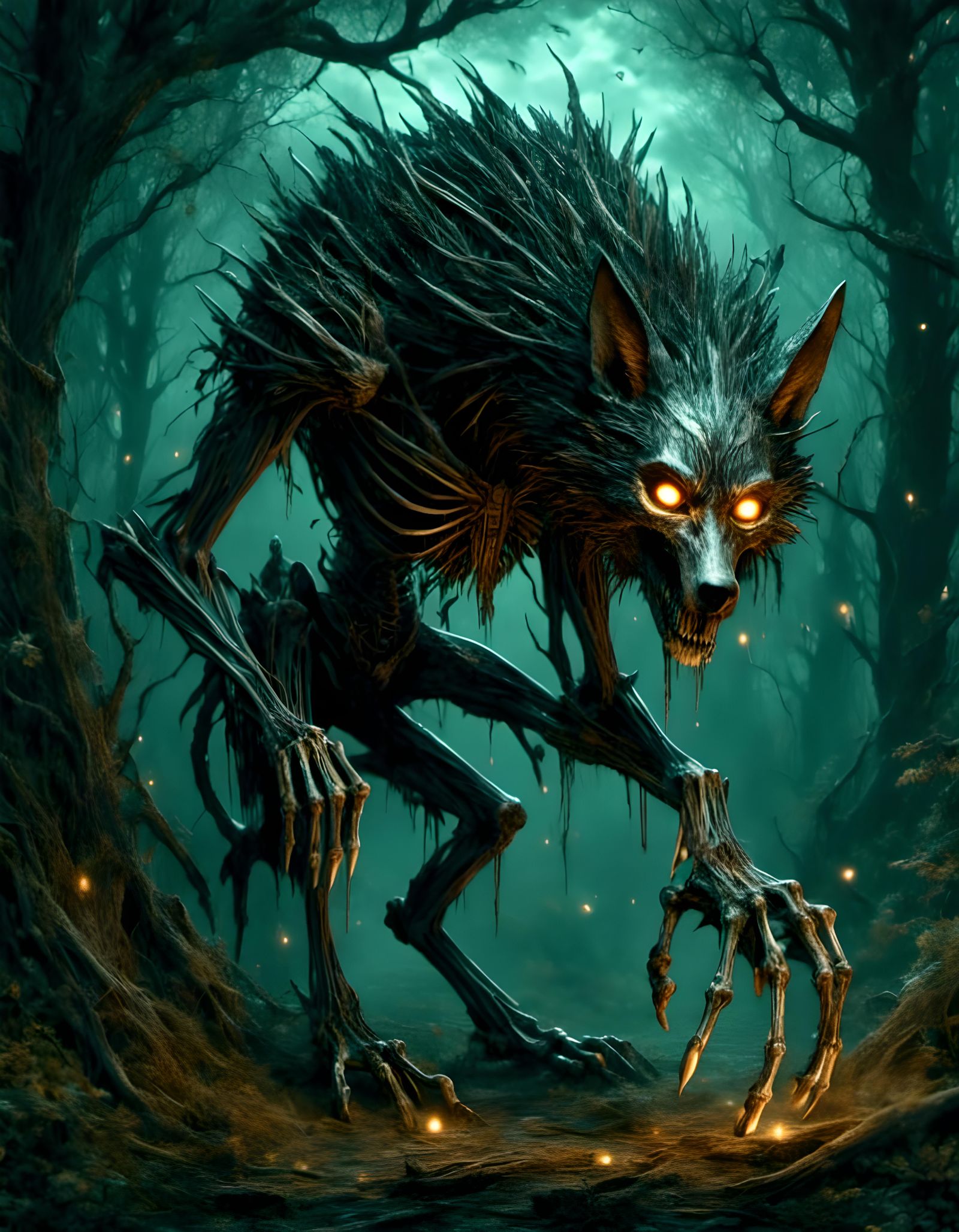 Ominous Skull Wolf Boy in Twilight Forest