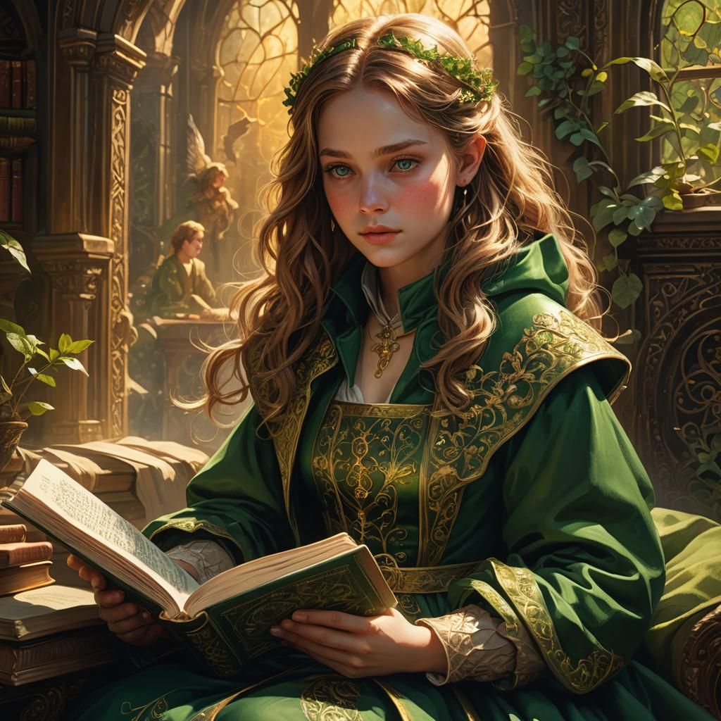 Girl Reading Fairy Tale in Matte Painting Style