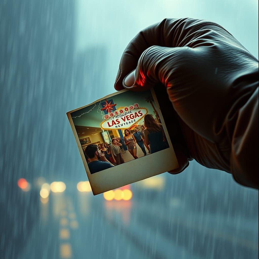 Worn Hand Holding Faded Las Vegas Showgirl Photo