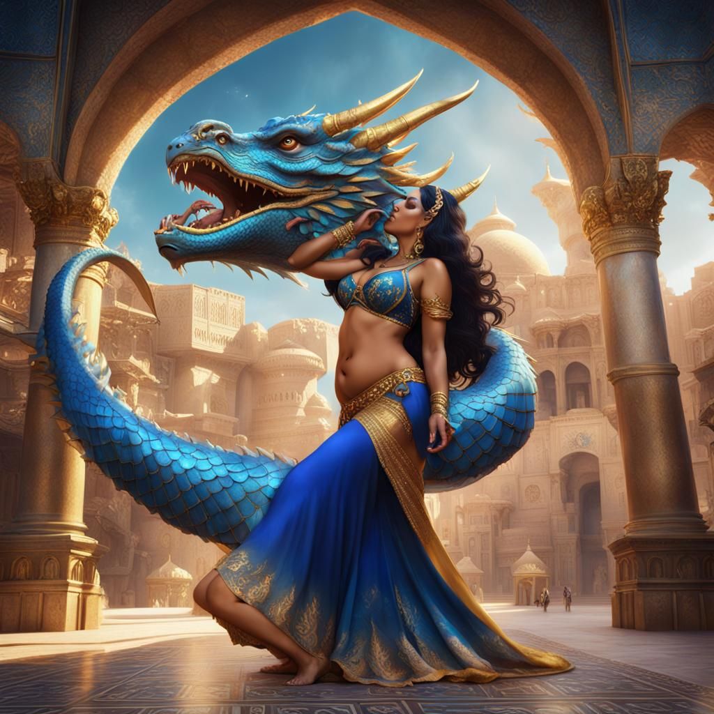 Belly Dancer and Dragon on Neptune: Fantasy Art
