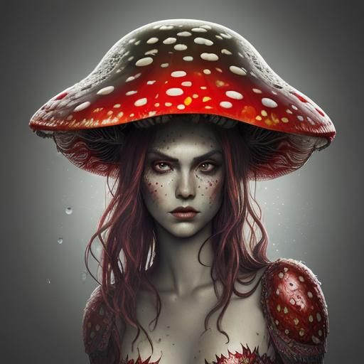Hyperrealistic Portrait of Amanita Muscaria Mushroom