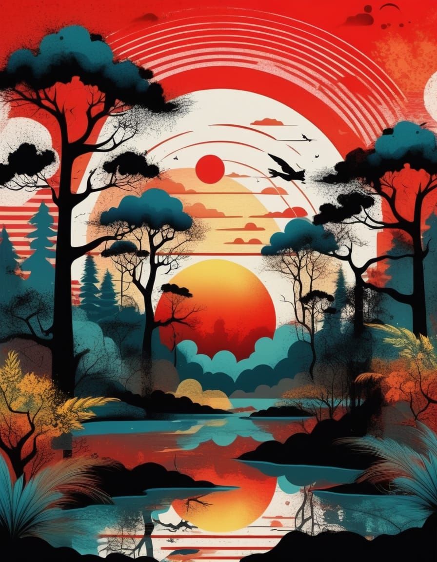 Rococo Forest with Brutalist Architecture