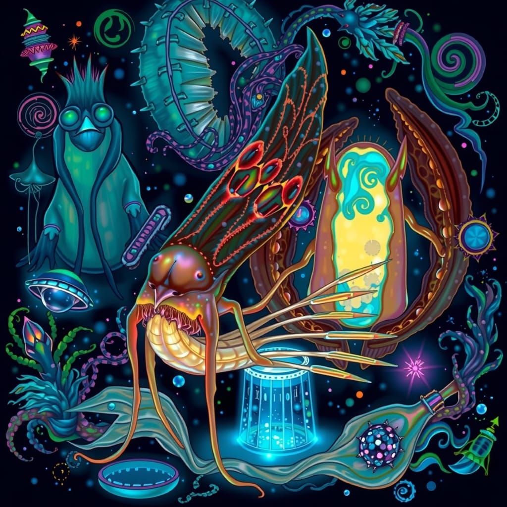 Mystical Bioluminescent Creatures in a Surreal Biome