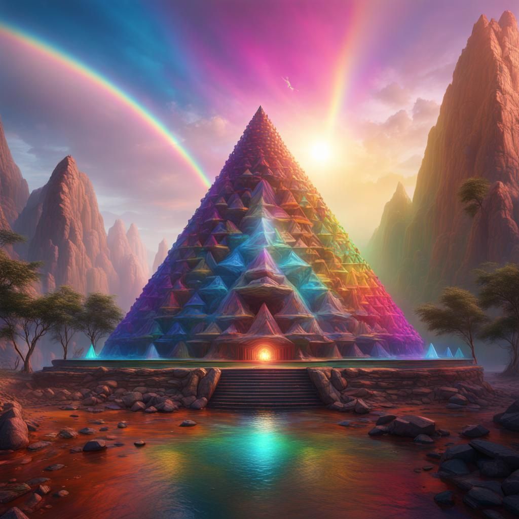 Rainbow Sphere Pyramid: Detailed Matte Painting