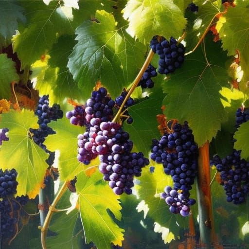 Lush Vineyard Oil Painting with Volumetric Lighting