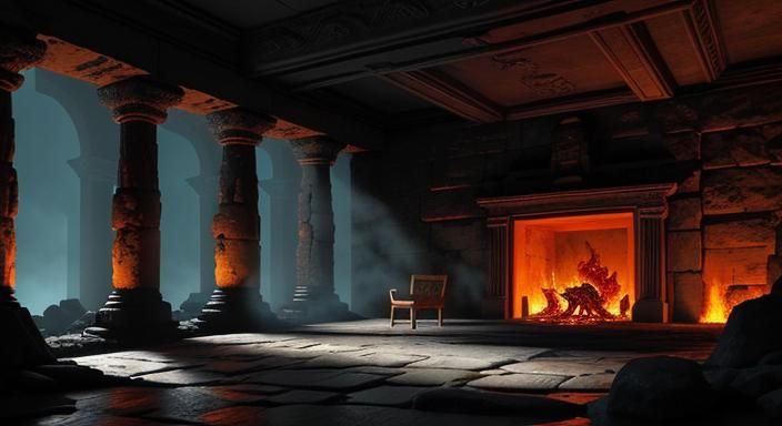 Ancient Volcano Temple with Glowing Runes