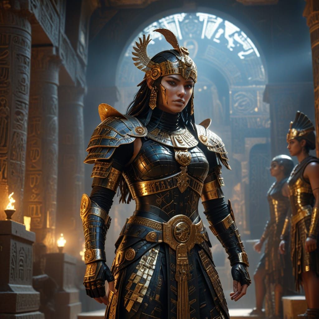 Steampunk Woman Warrior in Egyptian Temple