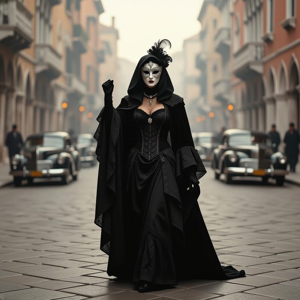 Woman in Mask Defiant in Foggy Street