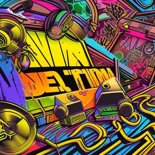 Techno DJ Logo in Neon 3D Hip-Hop Style