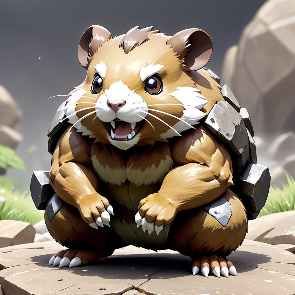 Rocky Hamster Fakemon with Majestic Brown and Silver Scales