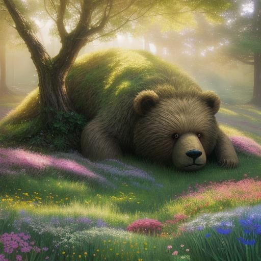 Teddy Bear in Whimsical Fantasy Landscape