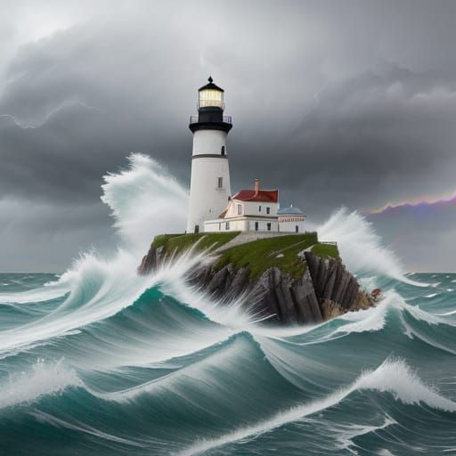 Lighthouse in Turbulent Seas, in Textured Impressionism