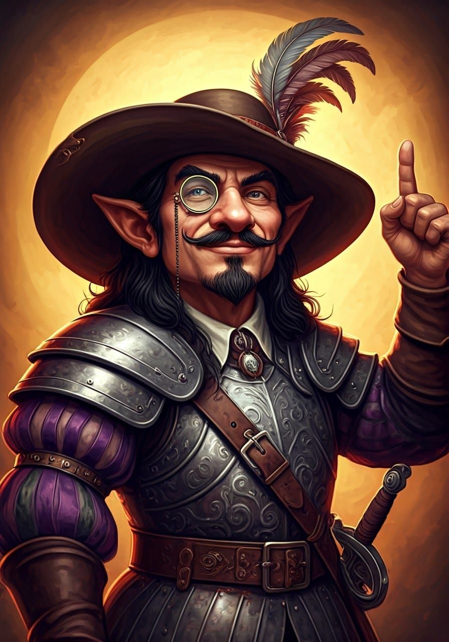 Gnomish Adventurer with Feathered Hat and Conquistador Armor