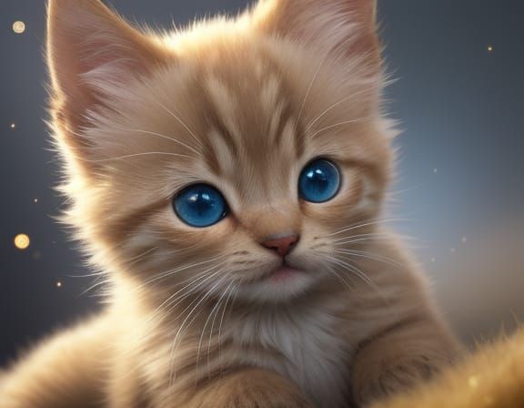Adorable Kitten Playing: Whimsical Digital Art
