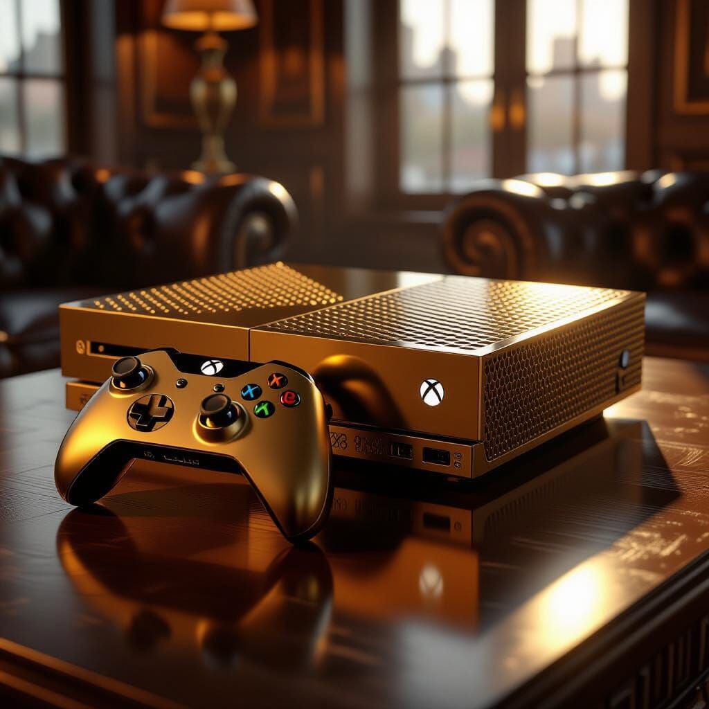 Golden Xbox Console and Controller in Luxury Setting