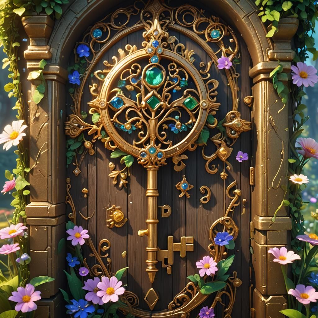 Jeweled Key Opens Door to Dreamland: 3D Render