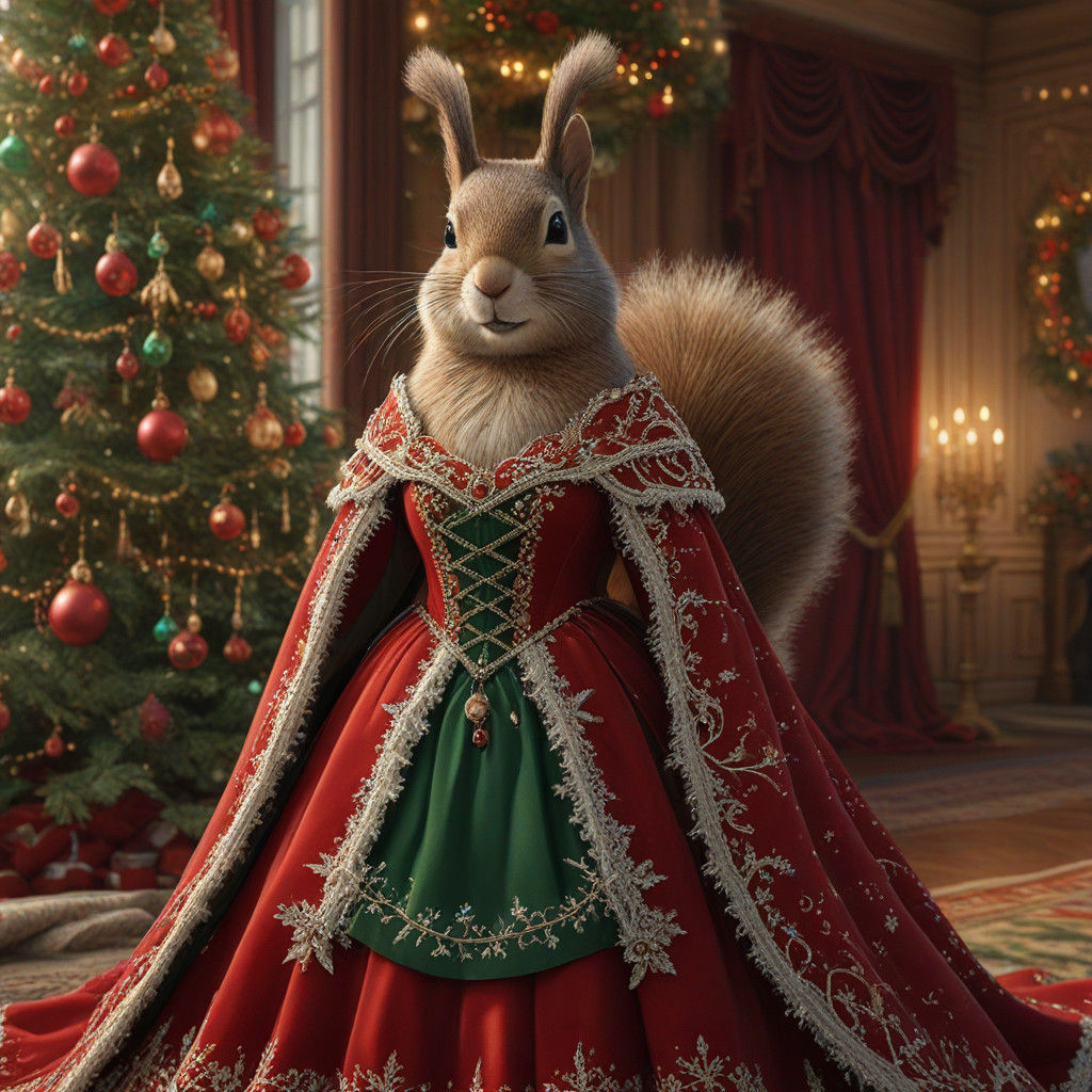 Surreal Queen of Christmas Fantasy in Splendid Red and Green...