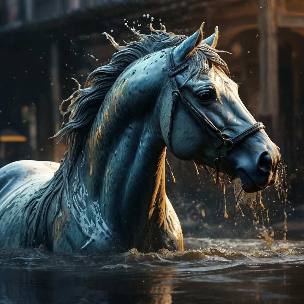 Hyperrealistic Horse and Lion Splash Art