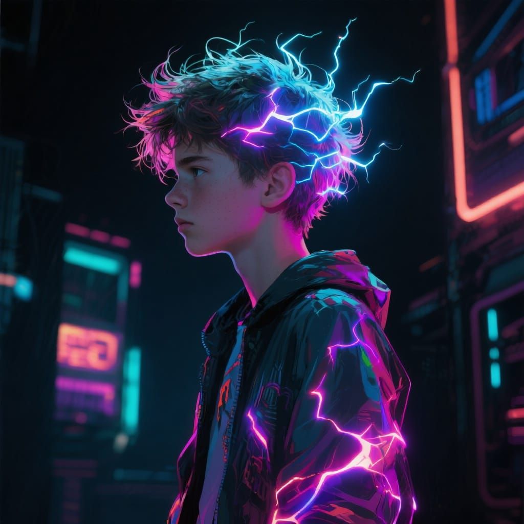 Electrified Teen: Digital Art in Futuristic Style