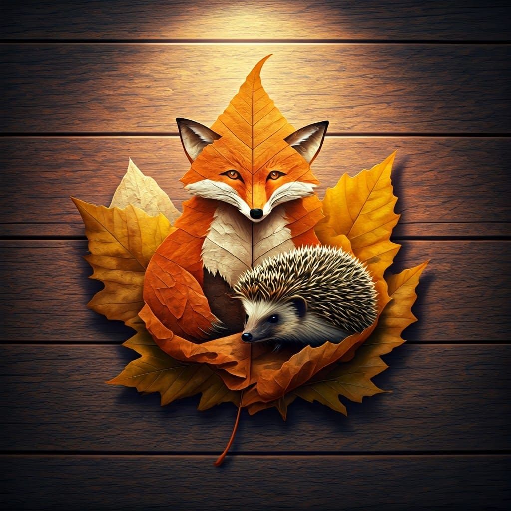 Autumn Leaf Art: Fox and Hedgehog