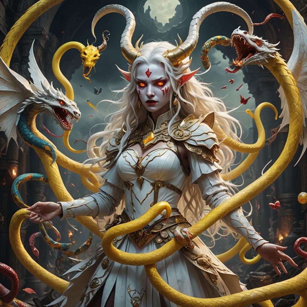 Winged Demon Girl with Snake: Digital Matte Painting