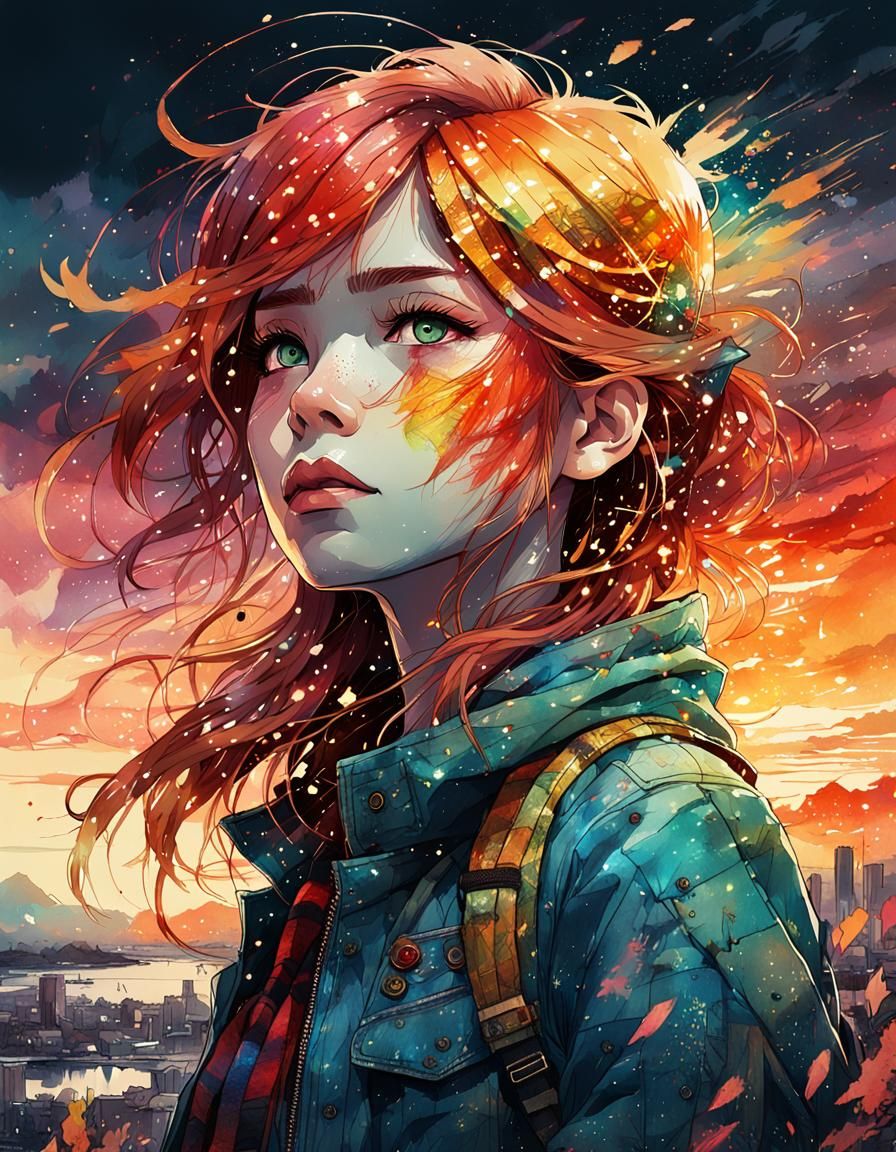 Sunset Shimmer Anime Landscape in Watercolor Style