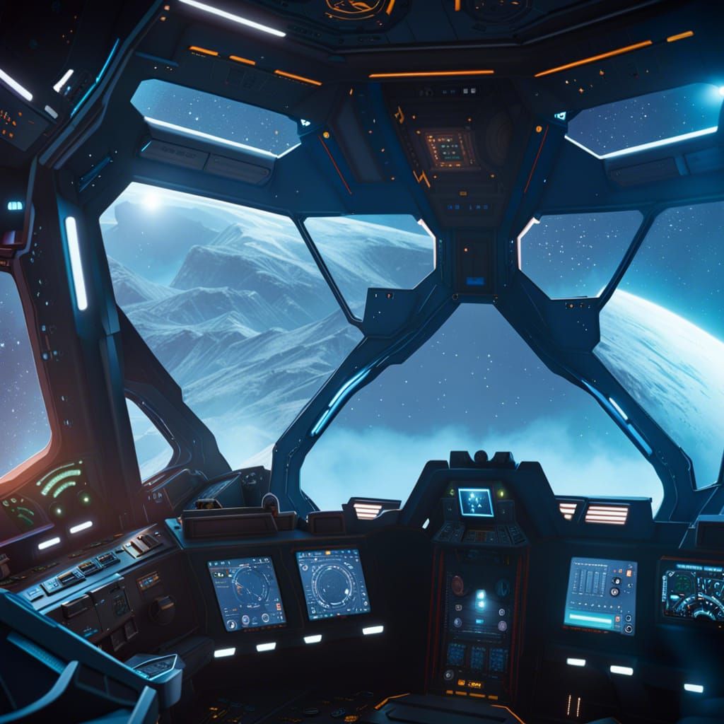 Starship Cockpit Interior: Detailed Matte Painting