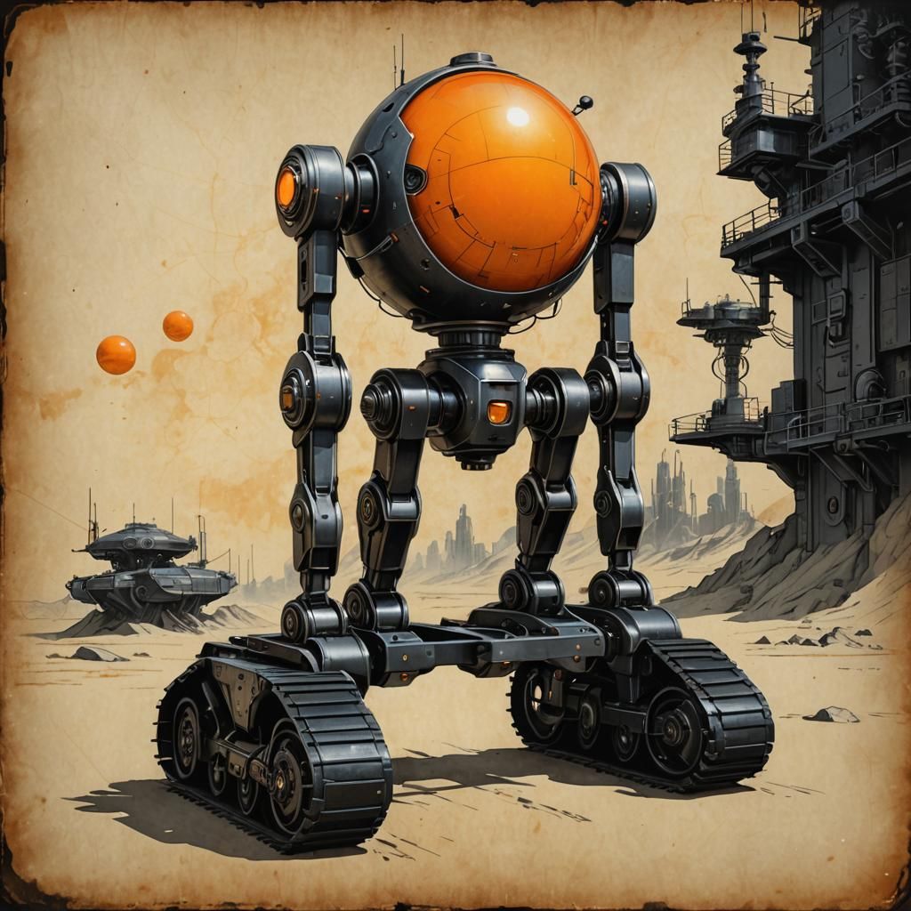 Retro-Futuristic Robot on Tank Treads: 3D Render