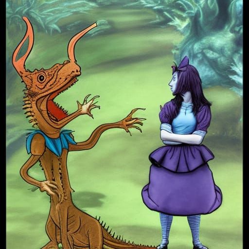 Alice in Wonderland with Lizard, in Froud Style