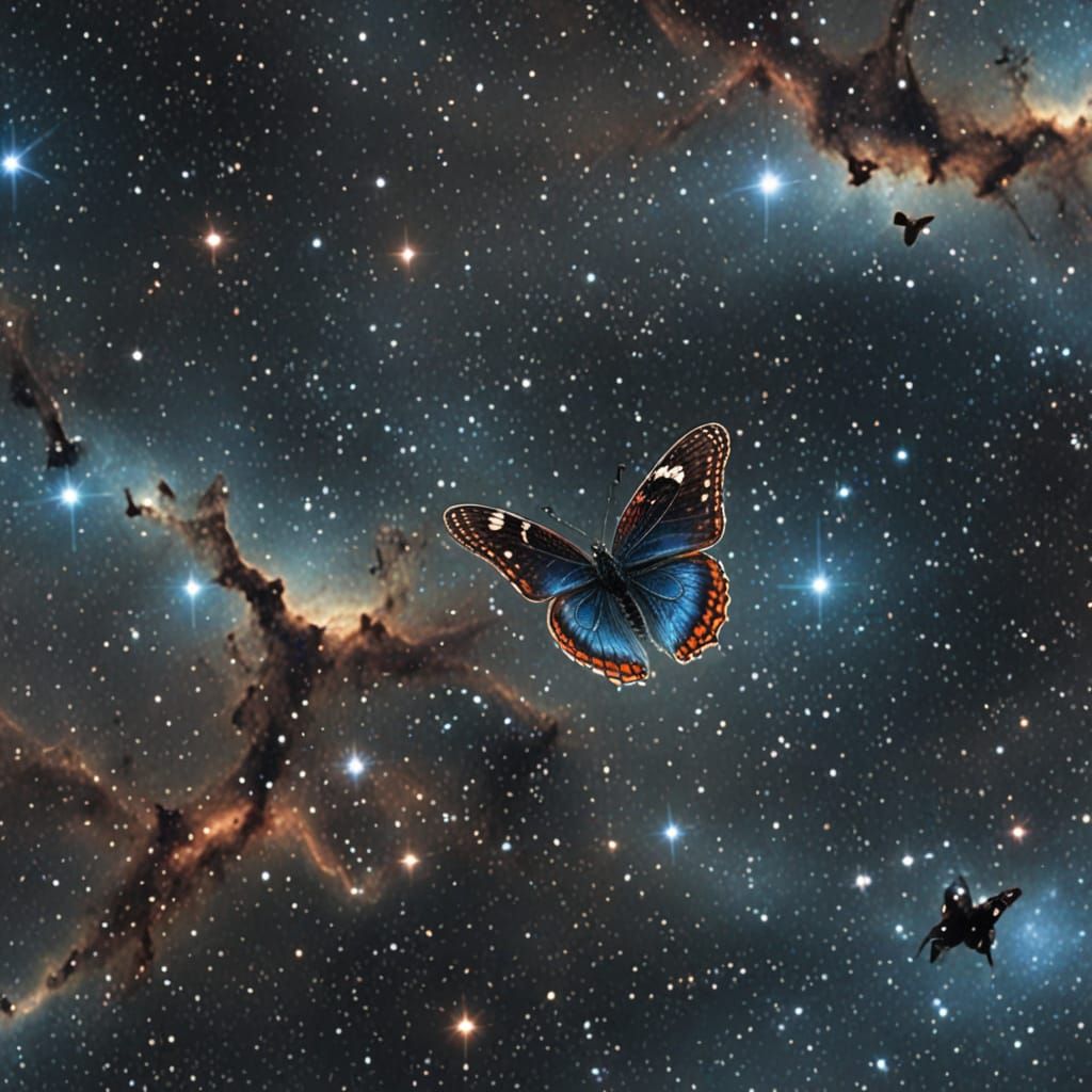 Cosmic Butterfly Dances Amidst Vibrant Nebula