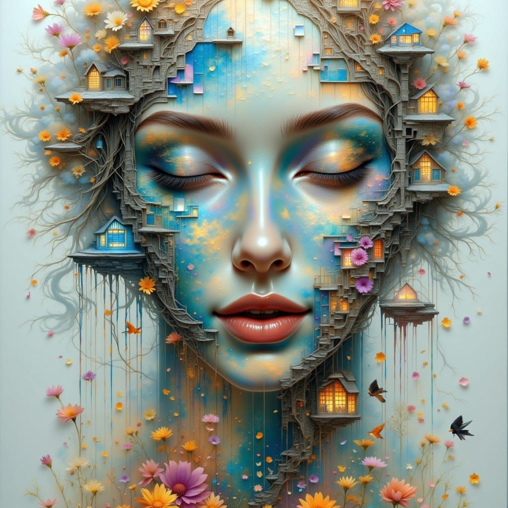 Surreal Double Exposure Portrait of Woman and Cityscape